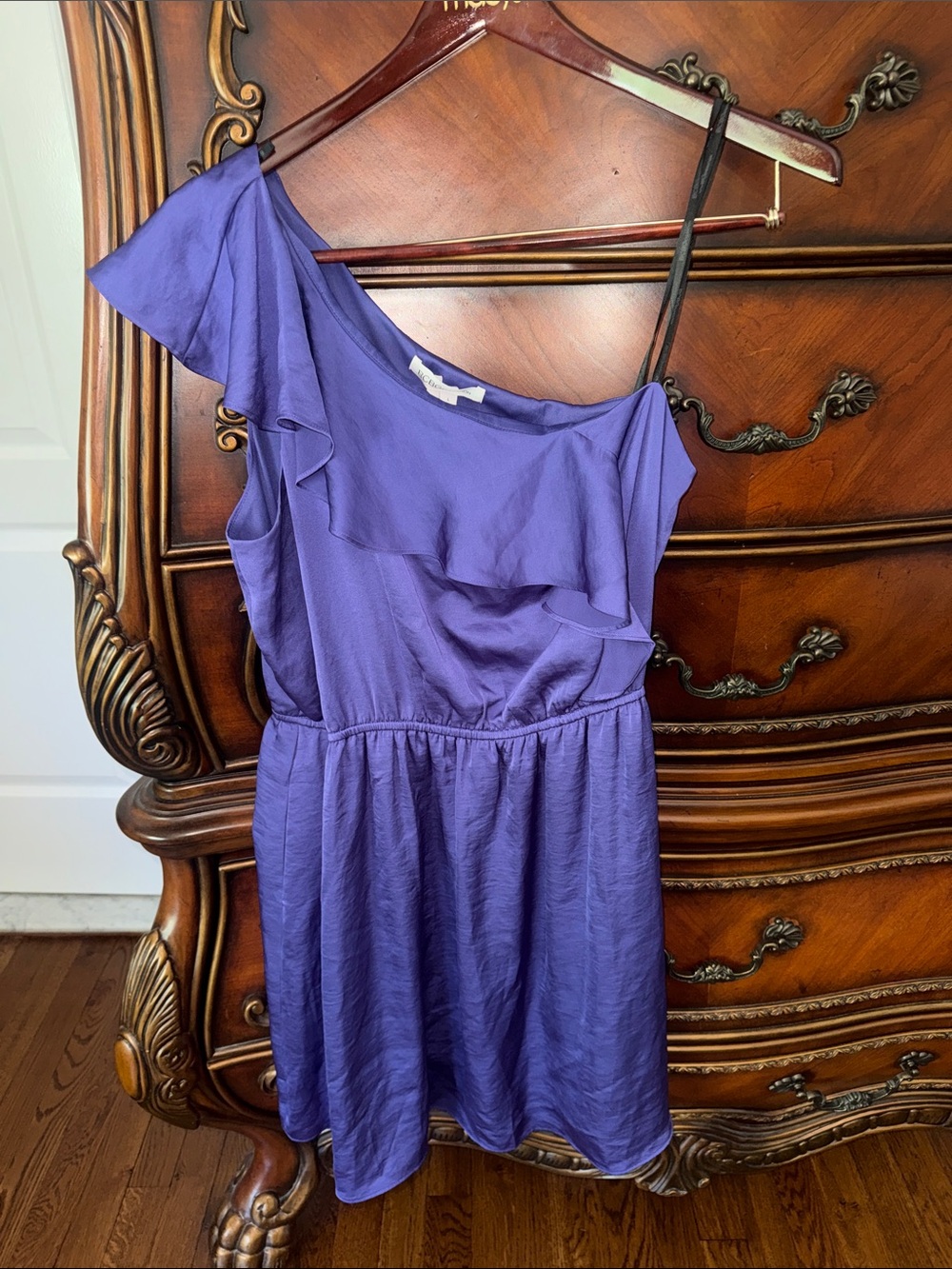 BCBG Purple One-Shoulder Ruffle Dress